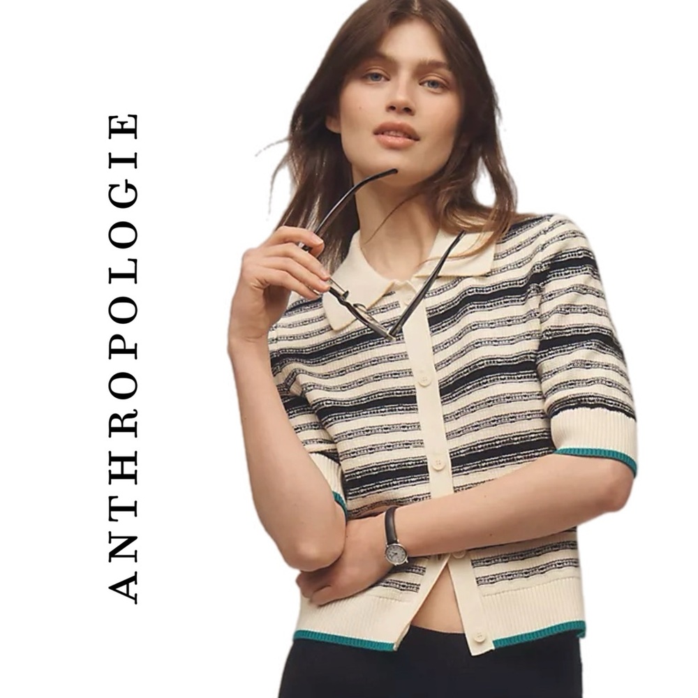 Anthropologie Kinsley Collared Crop Cardigan Sweater by Maeve
